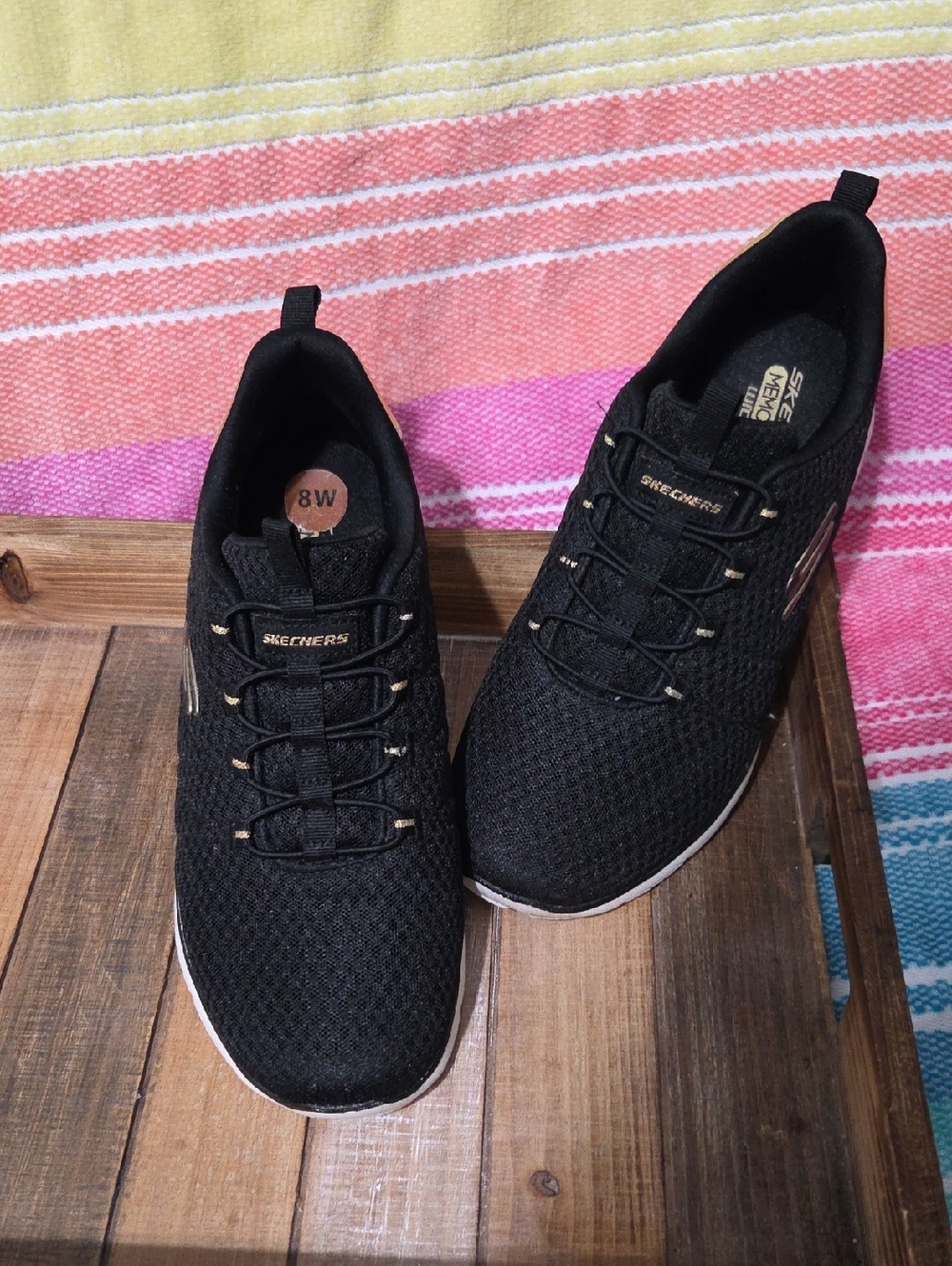 Skechers Black Knit Slip-On Lace Athletic Shoes
